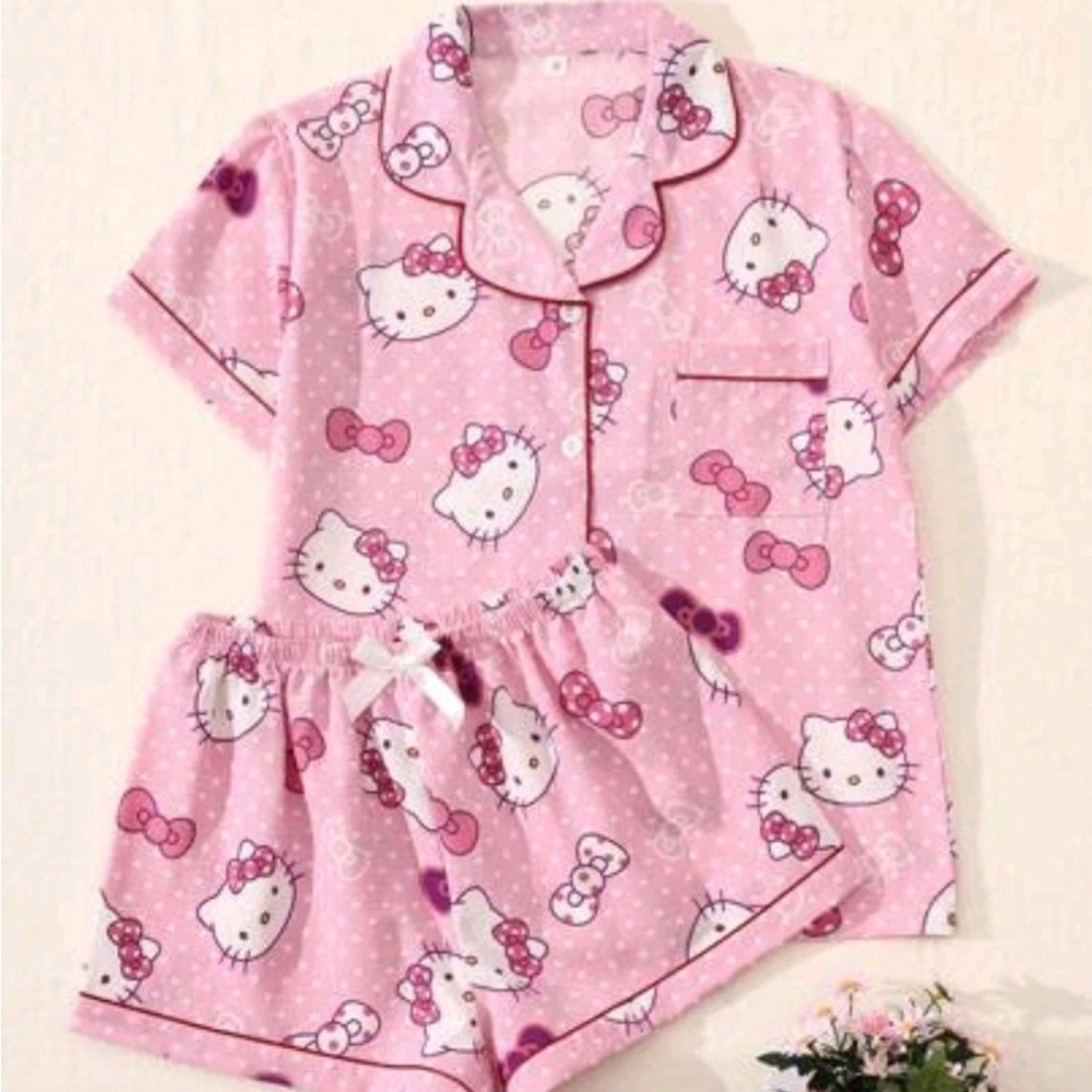 Hello Kitty Pink and White Pajama Set with Playful Design